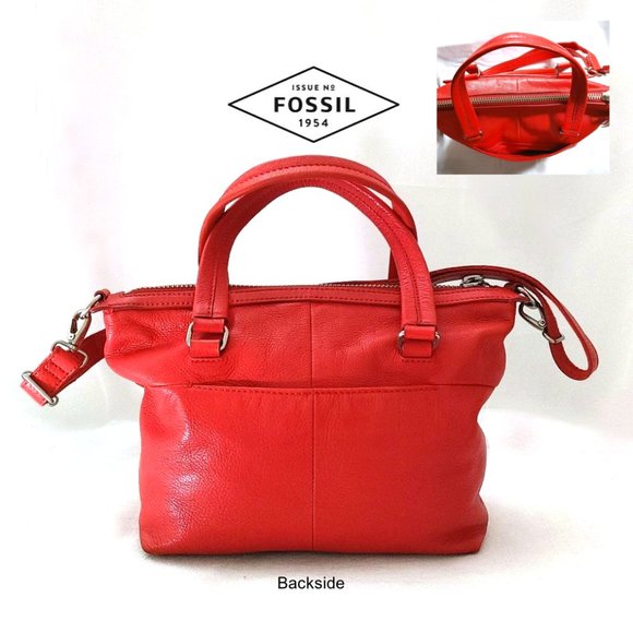 FOSSIL Issue No. 1954 Orange Red Cow Hide Leather Crossbody Satchel Shoulder Bag - Picture 3 of 13